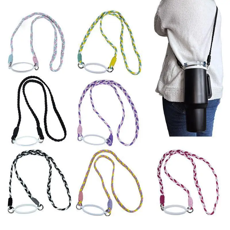 Universal Braided Crossbody Strap for 32oz Insulated Water Bottles with Cup Rings for Outdoor Walking Sports Events