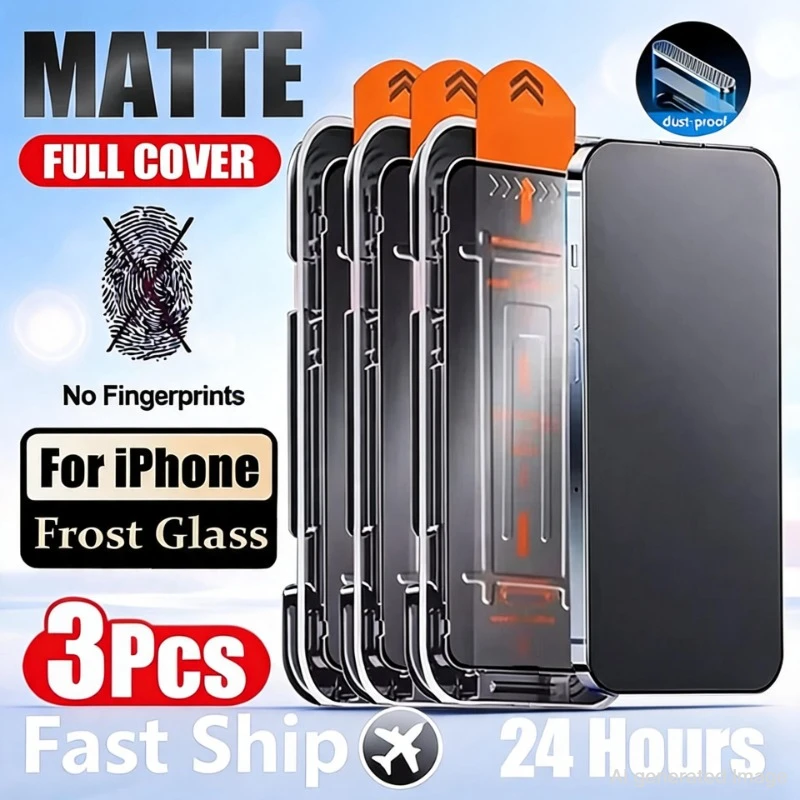 Lot de 3 protections d'écran en verre mat anti-poussière avec revêtement oléophobe pour iPhone 13 14 11 12 15 16 Pro Max 15 Plus XR 17 2028