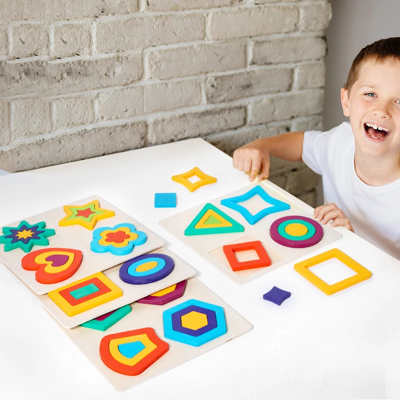 Montessori Toy Wooden Shape Peg Puzzles Educational Toy Kids Valentines Day Gifts for Ages 2~4 Kids Boys Girls Birthday Gifts