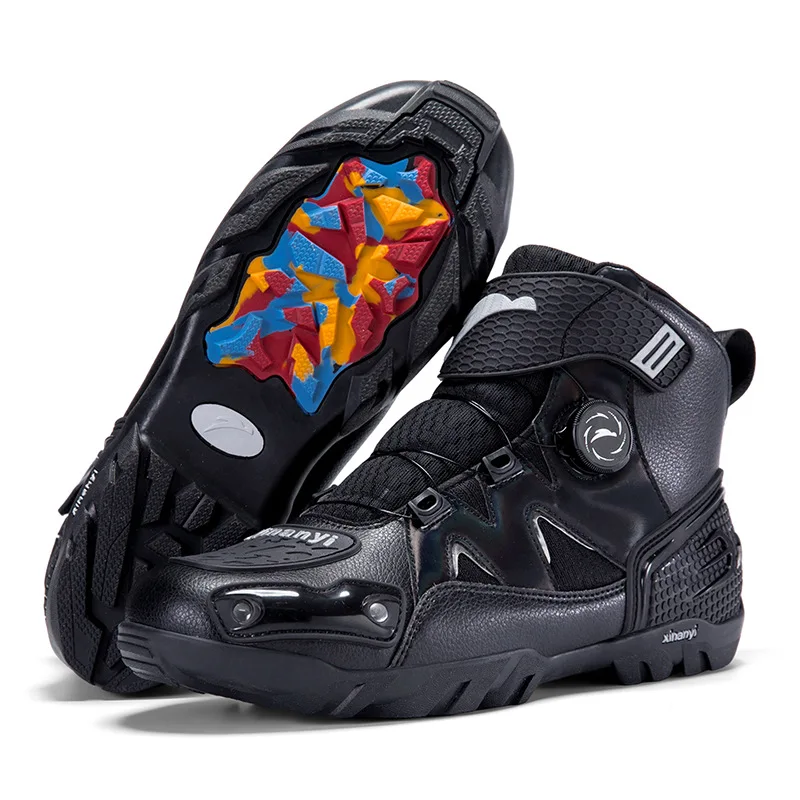 Men Motorcycle Riding Boots Breathable Anti-Slip Wear-Resistant Short Moto Shoes for Motocross Racing Touring All Seasons