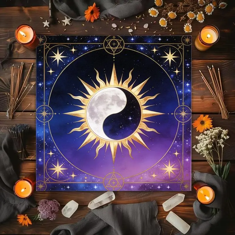 Yin Yang Triple Moon Flower Starry Sky Altar Cloth Tarot Card Tablecloth Wicka Divination Ceremony Mat Meditation Decor