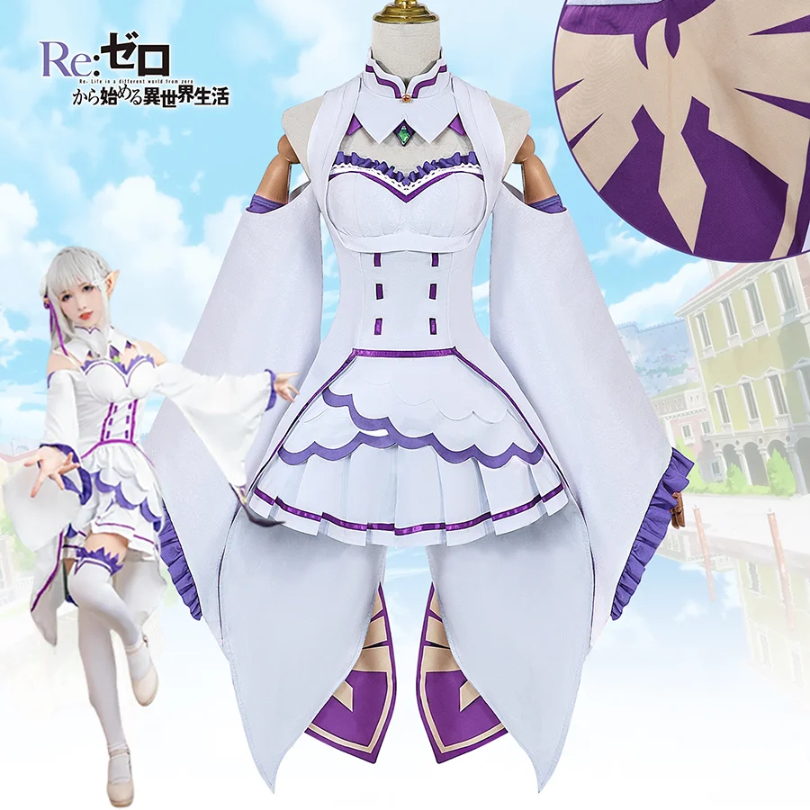 

Anime Re Zero Kara Hajimeru Isekai Seikatsu Emilia new Cosplay Costume Women Dress With Headdress For Halloween Party Lolita Cos