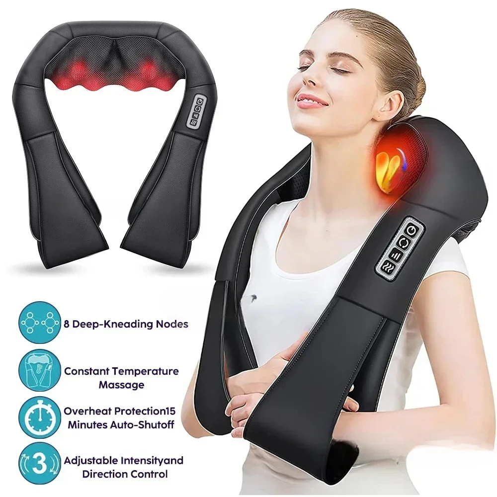 Shiatsu Nacken- und Schultermassagegerät, beheiztes Rückenmassagegerät, U-Form, tiefes Kneten, elektrisches Massagekissen für Nacken, Taille, Bein, Körper