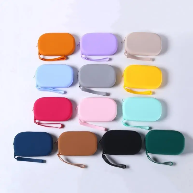 Silicone Smooth Zipper Earphone Bag Wallet Cosmetic Organizer Coin Purse Women Girls