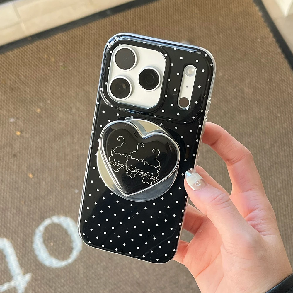 Funda de teléfono con carga inalámbrica magnética de lunares negros con bonito corazón 3D para IPhone 16 15 14 Pro Max 17 Pro Max Magsafe Funda