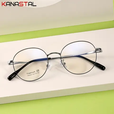 Herr Läsglasögon i Ren Titan Optiska Linser Myopi Glasögon Dam Blått Ljus Blockerande Runda Glasögonbågar 10 best sales runda glasögon - №10