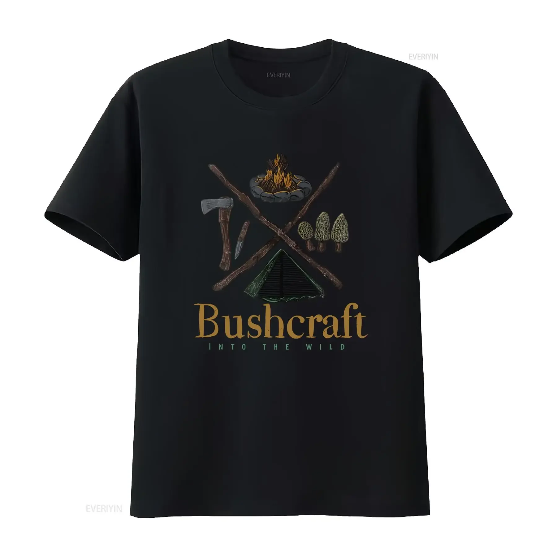 Vintage Bushcraft Into The Wild Campfire Axe Camping Print Casual T Shirt vintage Washed Stylish Slightly Soft streetwear