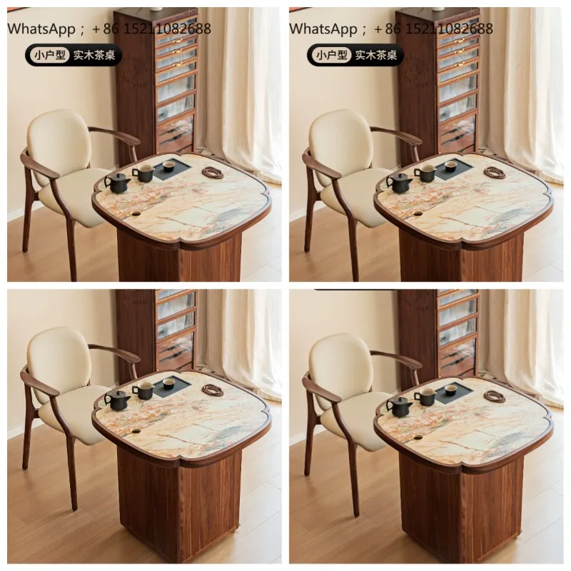 SCY stone rotating movable wheel tea table light luxury wooden balcony study small household tea table