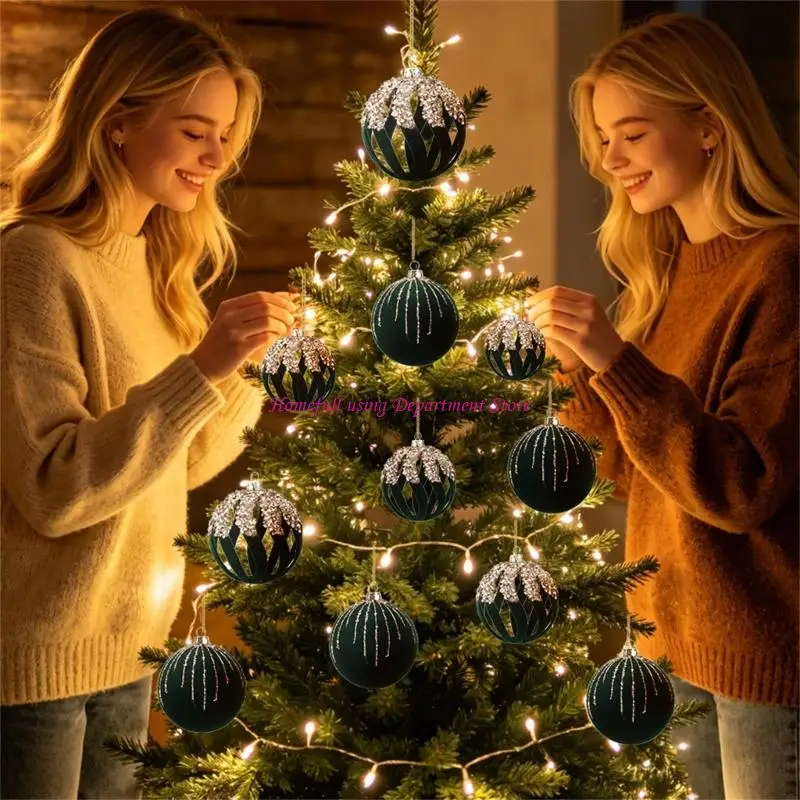 Indoor Holiday Tree Styling Set, 6 Textured Christmas Baubles with Reflective Detail and Top Cord Format Ready
