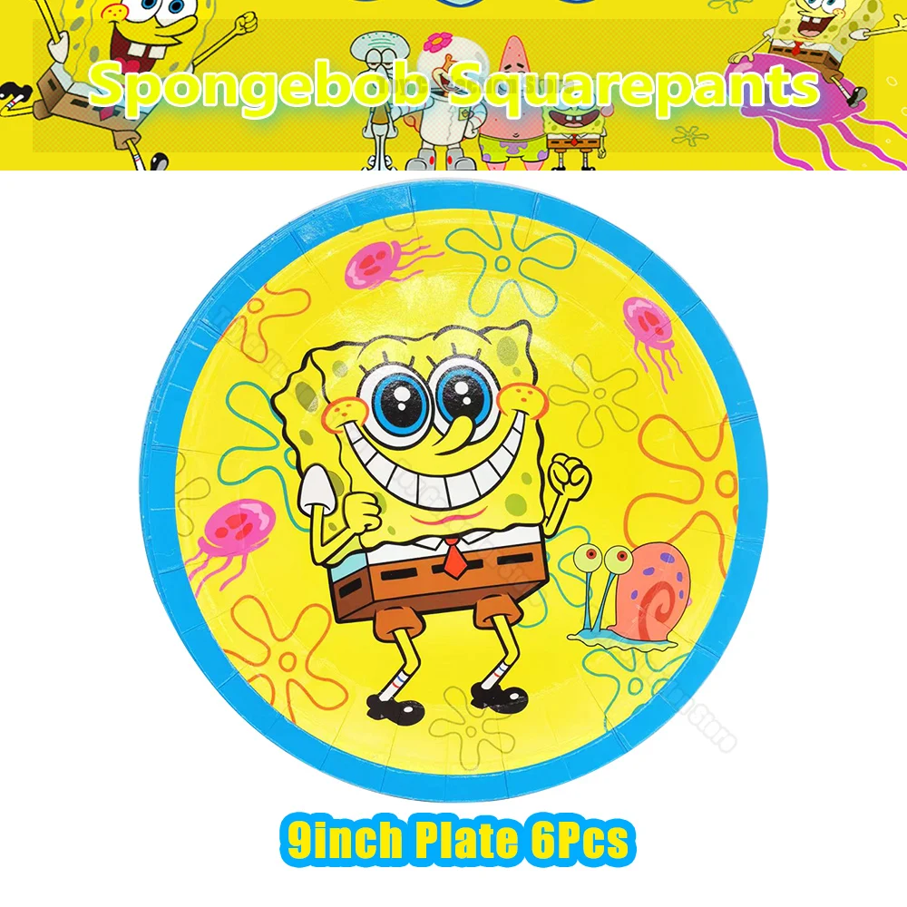 Cartoon Spongebob Squarepants Kids Festivel Gift Party Supplies Tableware Paper Plate Cake Topper Girl Birthday Party Decoration