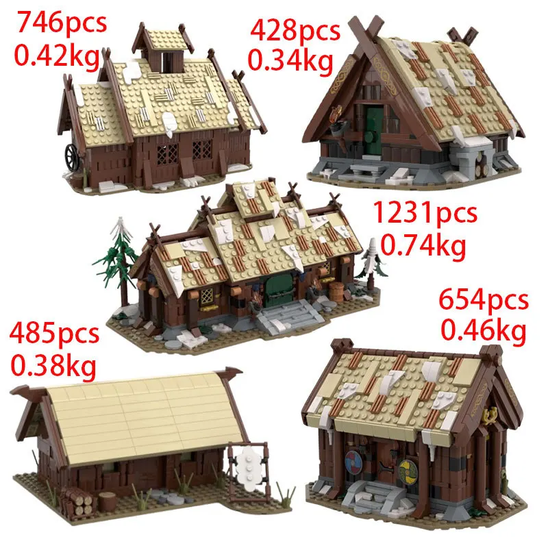 

Medieval Military Viking Architecture Landscape Building Blocks DIY Cabin Modular Assembly Model Children'S Toys Christmas Gifts