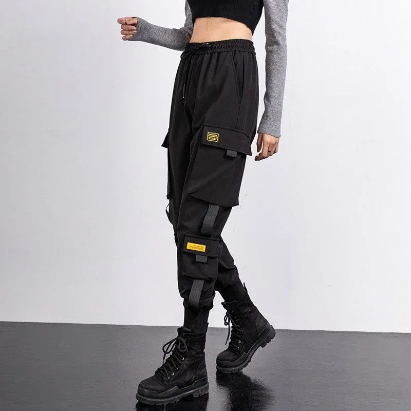 السراويل البضائع السوداء النساء ركض غير رسمية الصديقين فضفاضة الإناث الهيب هوب السراويل الكورية كابري الشارع الشهير فام السراويل جيوب #6