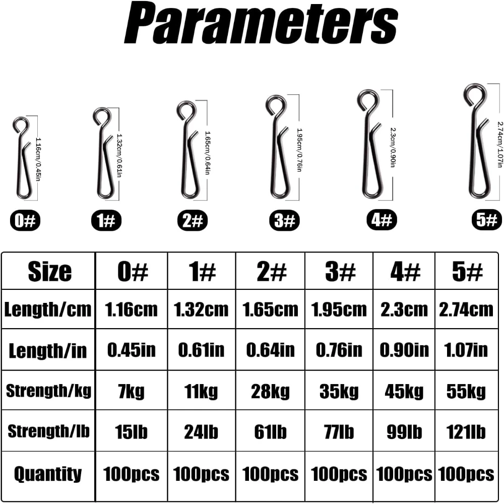 100Pcs Stainless Steel Fishing Snap Clips Speed Clips Line Connectors for Saltwater Fishing Strong Snap Swivels High Corrosion