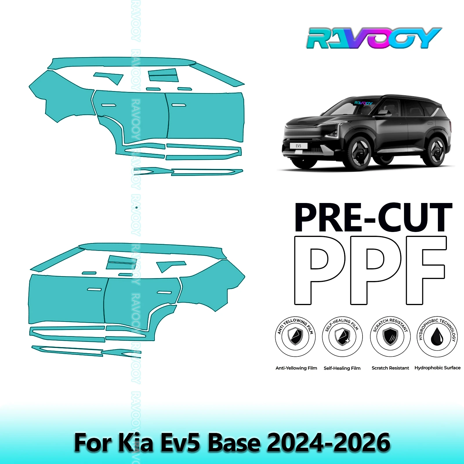 

For Kia Ev5 Base 2024-2026 8.5mil Clear Matte Pre-Cut PPF Door & A/B Pillar Kit TPU Paint Protection Film Set