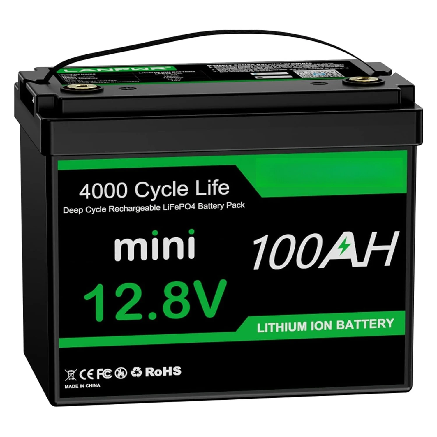 

12V 100Ah LiFePO4 Battery Bluetooth Lithium Deep Cycle, Mini Size, Built-in 100A BMS, 1280Wh Energy, 15000+ Cycles, Customized