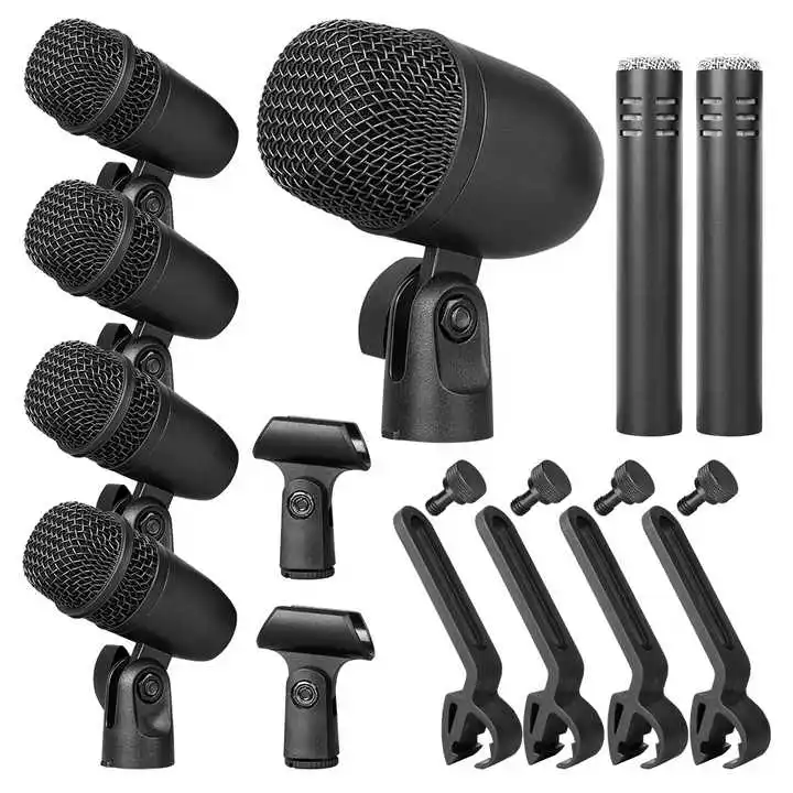

Professional Musical Instrument Microphone 7 Piece Kit Metal Wired Dynamic Drum Microphone Set Drumset For Stage Performance