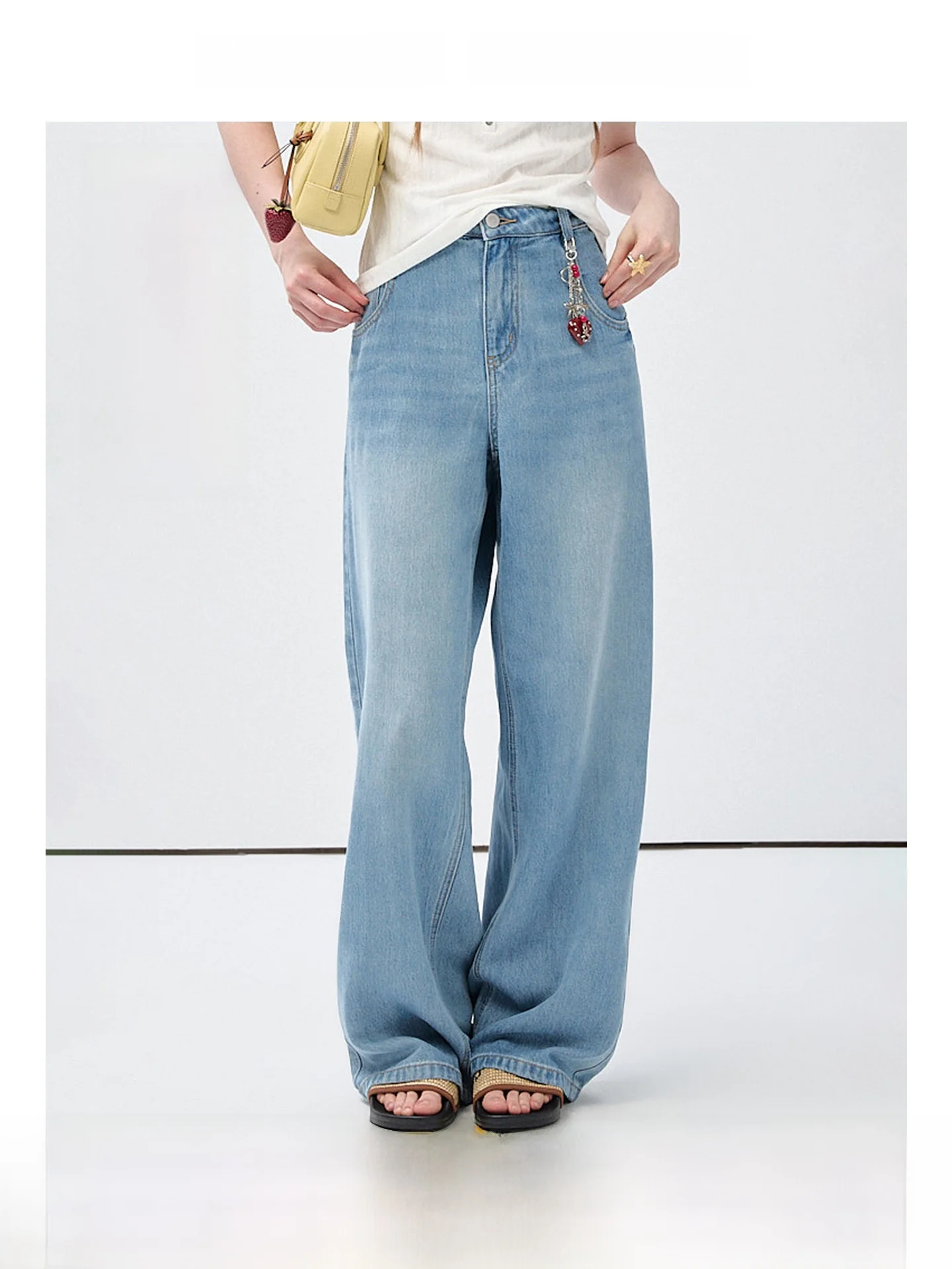 

High Waist Wide Leg Pants for plus Size Women Summer Versatile Washed Denim Loose Fit Straight Cut Sweet Style Japanese Influ...