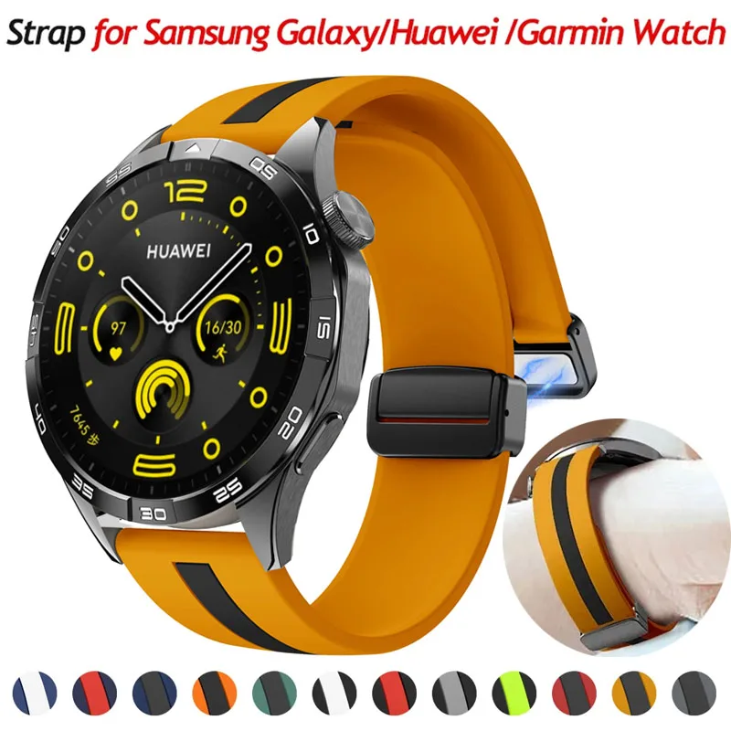 ​ 20mm 22mm Manyetik Toka Kayış Samsung Galaxy İzle 6 5 4 için Huawei GT4 GT3 GT2 Pro Bilezik Garmin Vivoactive 4 Band