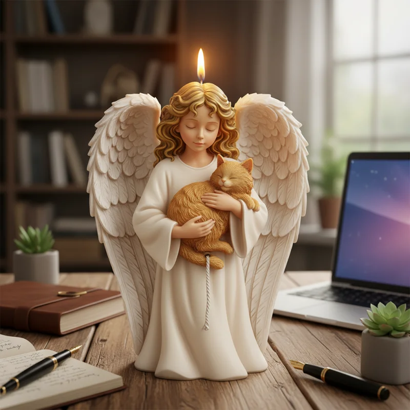 Molde de Silicona 3D para Velas con Diseño de Ángel con Gato, Molde para Velas Hechas a Mano, Molde de Cera Aromática con Relieve de Ángel Curativo con Gato, Decoración de Escritorio, Herramienta para Manualidades