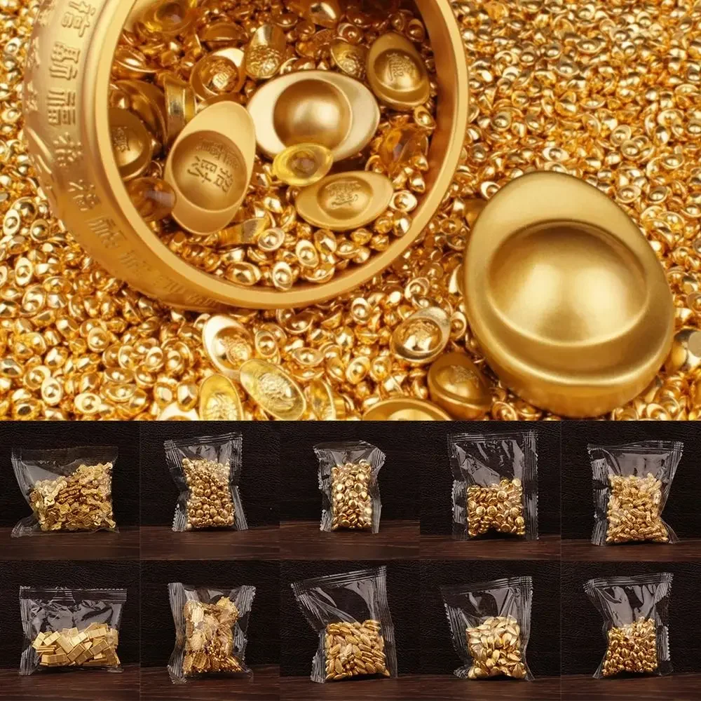 100PCS Gold Mini Gold Dollars Luck Charms Photo Props Chinese Feng Shui Ornaments Gold Melon Seeds Attract Wealth