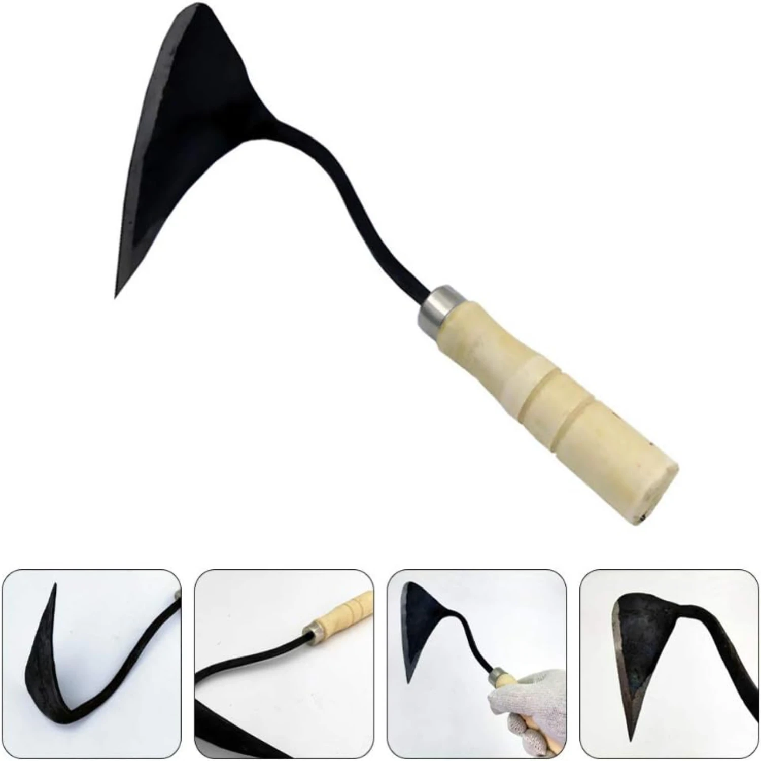 Crooked Triangular Pick Planting Hoe Hoeing Tool Wooden Handle Hoe  Hoe Bent-neck Hoe Gardening Hoe Forged Hoe Weeding Hoe Garde