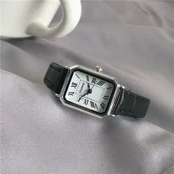 Retro Horloges Klassiek Casual Quartz Wijzerplaat Lederen Band Rechthoek Klok Modieuze Horloges voor Vrouwen Cadeau Polshorloge