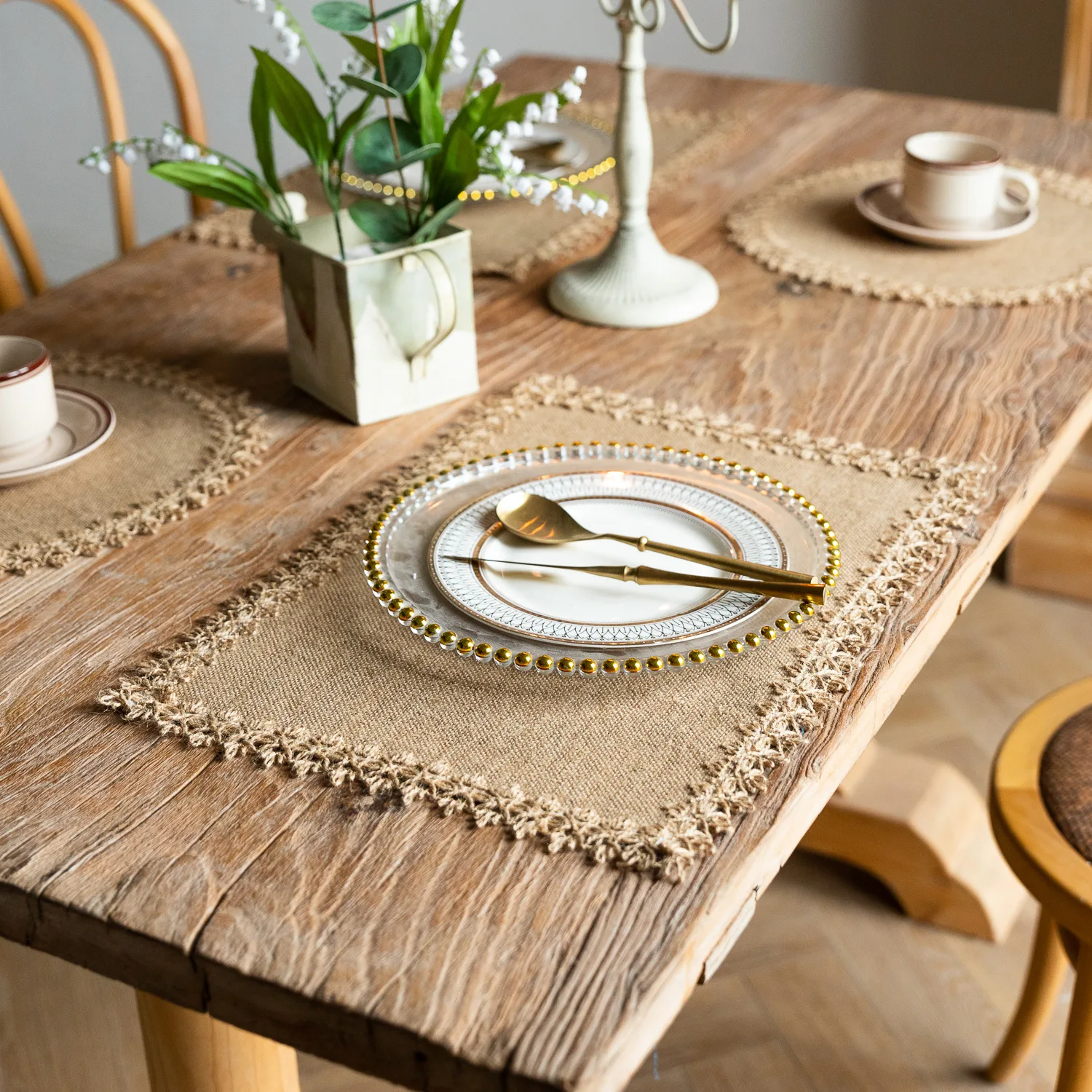 

Round Placemat for Farmhouse, Jute Fringe Placemat, Round Bowl Mat, Oblong Insulated Mat, Napkin