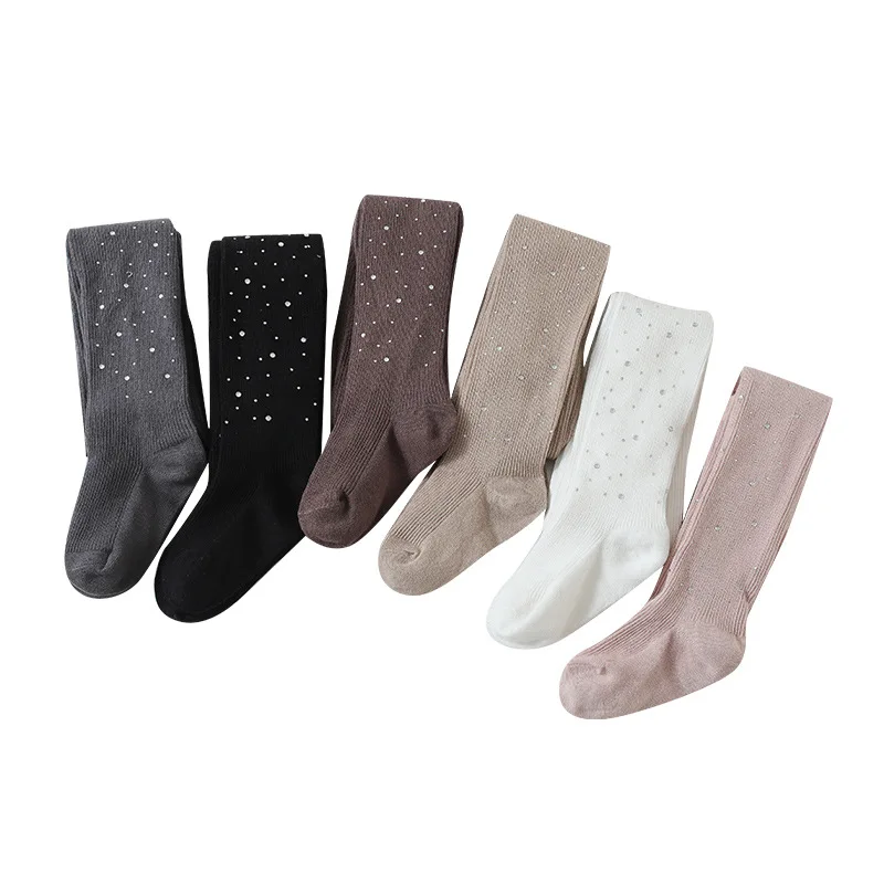 Medias de algodón suave con cielo estrellado brillante y rayas verticales finas Leggings para niñas de alta elasticidad, modernos y versátiles