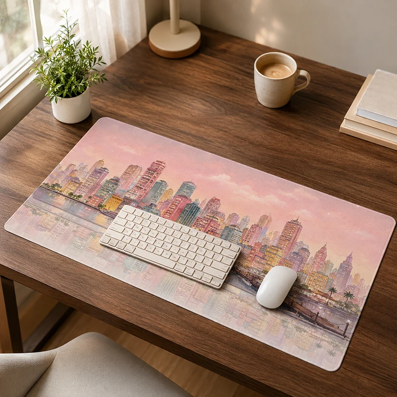 Pink Sunset City Mouse Pad Gamer printon demand HD Mousepad XXL Office Natural Rubber Soft Office Accessories Desktop Mouse Pad