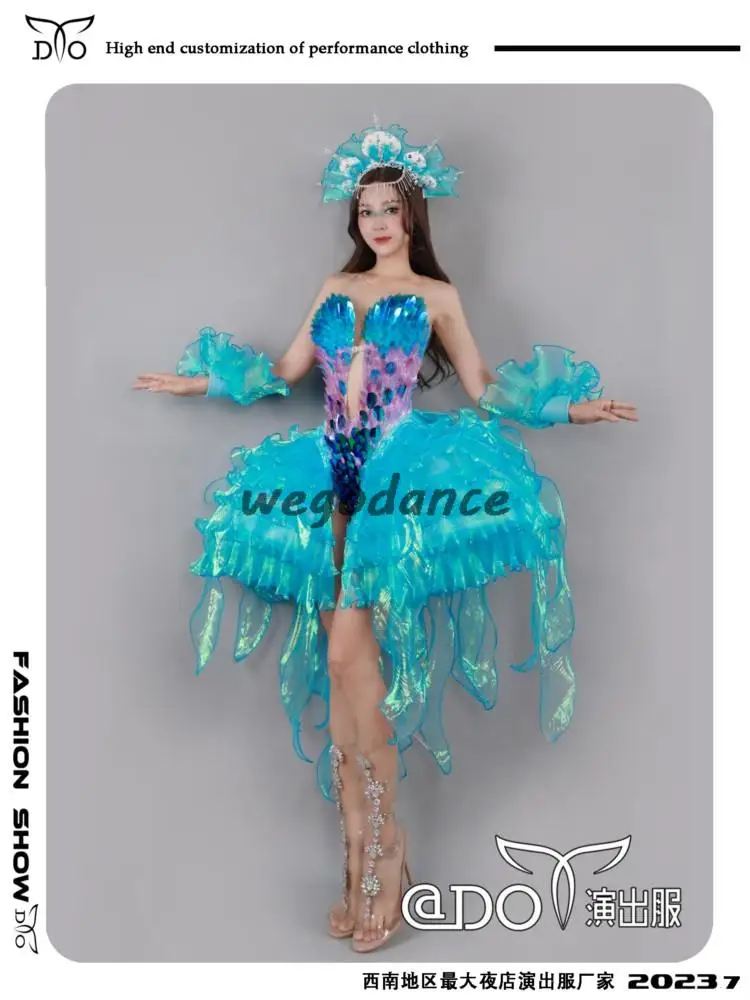 GOGO DS-Robe de brevde Style Sirène, Tenue de Bar, Discothèque, Océan