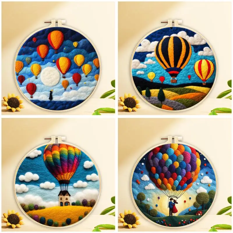 

CHENISTORY Needle Felting Painting Kit For Beginners Hot air Balloon Scenery Embroidery Needle Wool Painting Set Home Decor