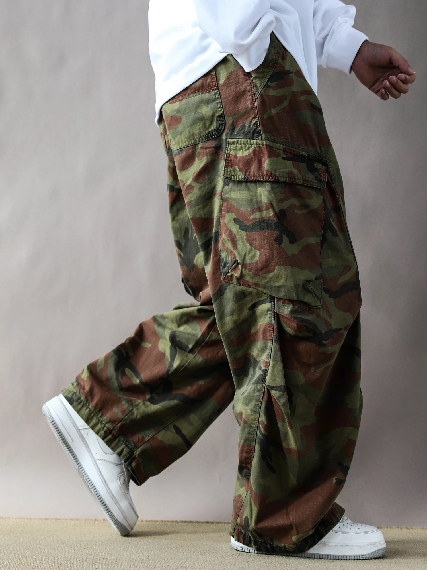

American Sle Retro Work Pants Men's Casual Loose Fit Camouflage Straight Leg mid Waist Long Trousers Spring Autumn