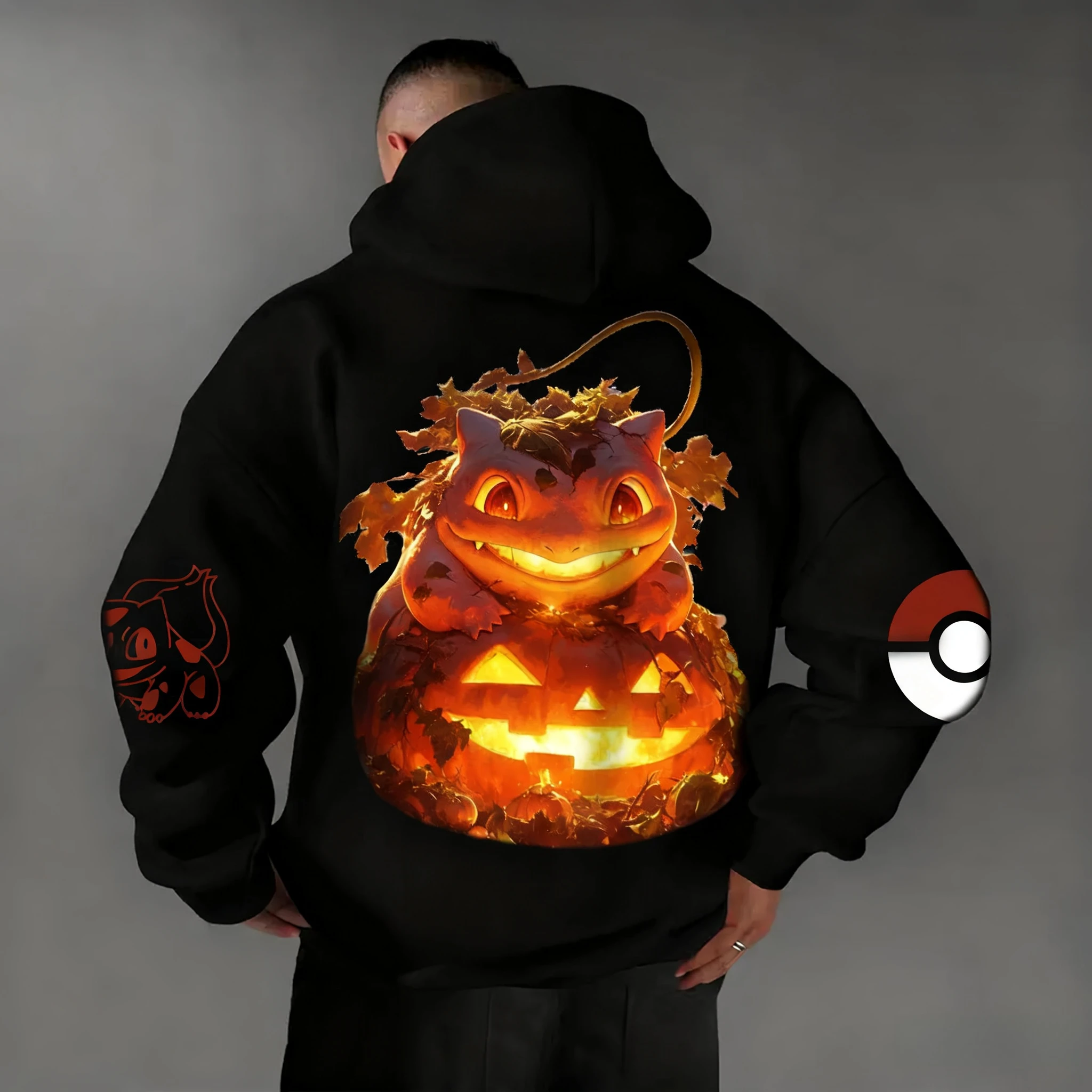 

Pokémon Halloween Bulbasaur Anime Printed Hoodie 2025 Autumn/Winter Men's New Casual Hip Hop Loose Parent Child Sweater Top