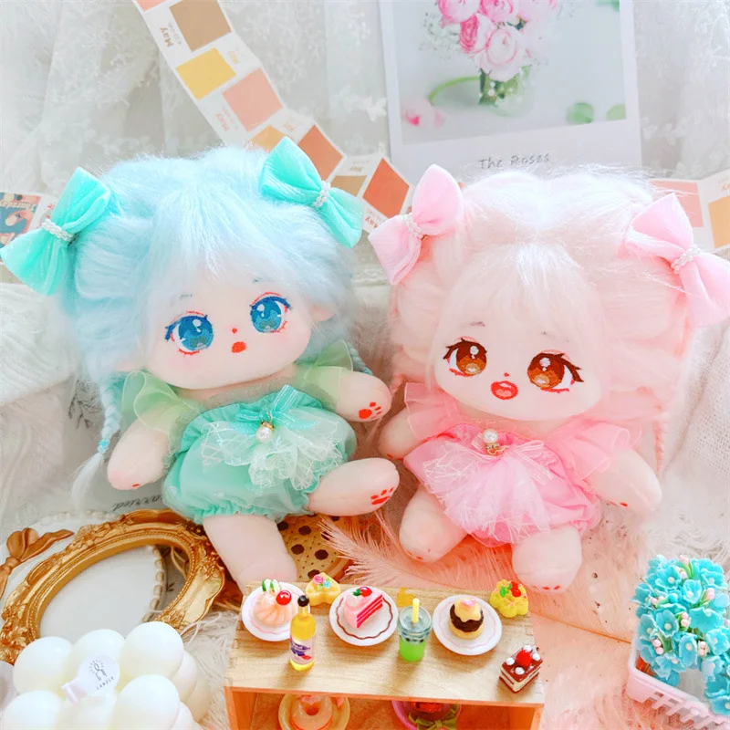 Cute Idol Doll Clothes,Plush Doll, Kawaii Pink Dress, Bow Hairclip Set,Cartoon Plush Cotton Naked Doll for Girls,Birthday Gifts,