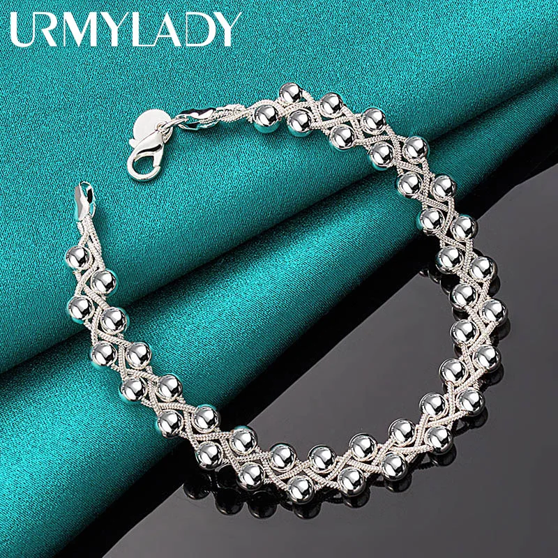 

URMYLADY 925 Sterling Silver Grape Round Ball Beads 20cm Bracelet for Women's Wedding Engagement Fashion Charm Jewelry