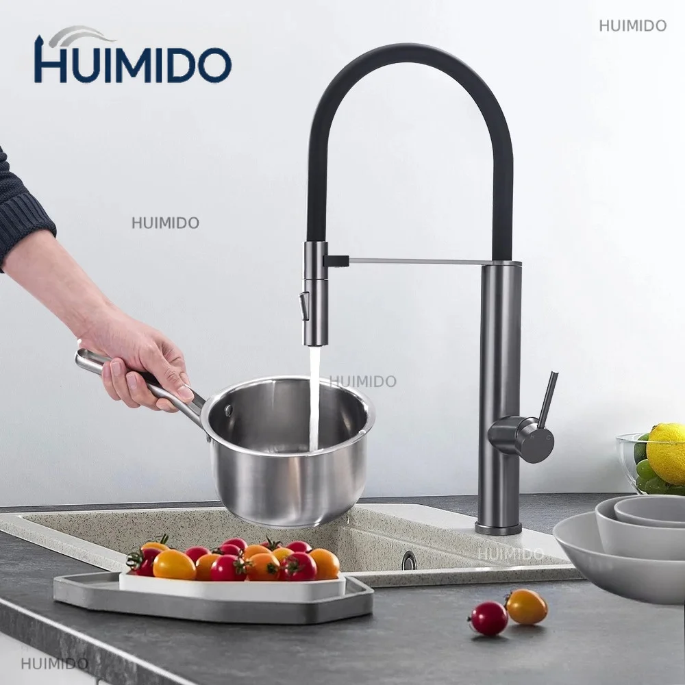 Kitchen Faucet Gunmetal Flexible Pull Out Water Tap Nozzle Kitchen Sink Mixer Tap Stream Sprayer Head Deck Black Hot Cold Water