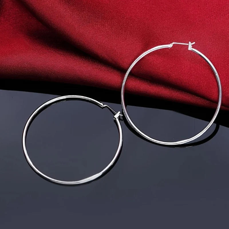 

1 Pair of 925 Sterling Silver 50mm Simple Hoop Earrings for Women – Fashion Charm Jewelry Gift