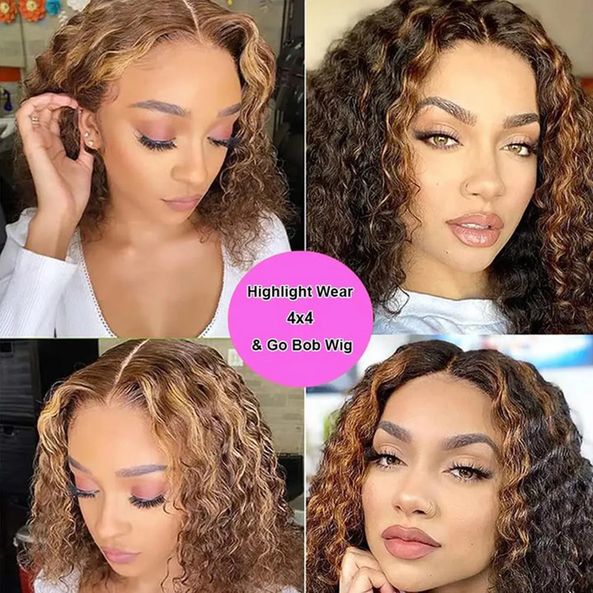 150 Density 4/27 Highlight Short Deep Bob Wig 4X4 Lace Frontal Wigs Ombre Blonde Human Hair Deep Wave Lace Front Wig 8 to 16inch