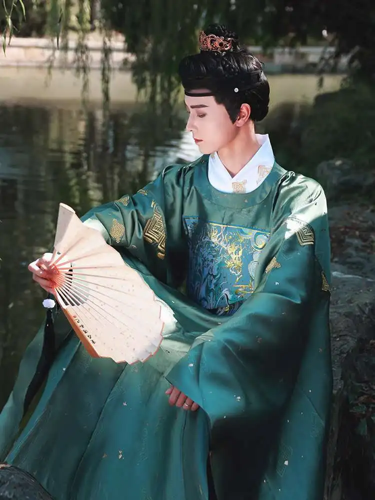 

Tang Dynasty Style Hanfu Men's Round Neck Robe With Dark Patterns Woven Clothes Chinese Style Ancient Clothes