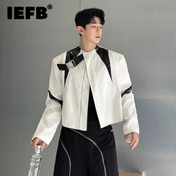 IEFB Stand Collar Jackets For Men's Contras Color Pu Leather Spliced Short Coat  Korean Style Luxury Menwear 2023 New 9C1558