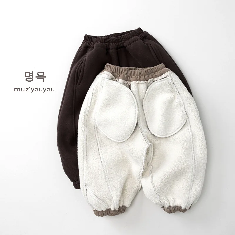 2025 شتاء جديد الأطفال الصوف السراويل الدافئة موضة بنين زائد المخملية سميكة سراويل تقليدية الاطفال الفتيات Sweatpants ملابس الطفل
