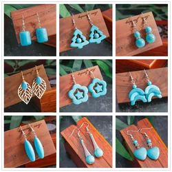 Aihua Bohemia Blue Turquoise Natural Stone Earrings Stars Hamsa Heart Feather Dangle Earrings for Women Ethnic  Jewelry