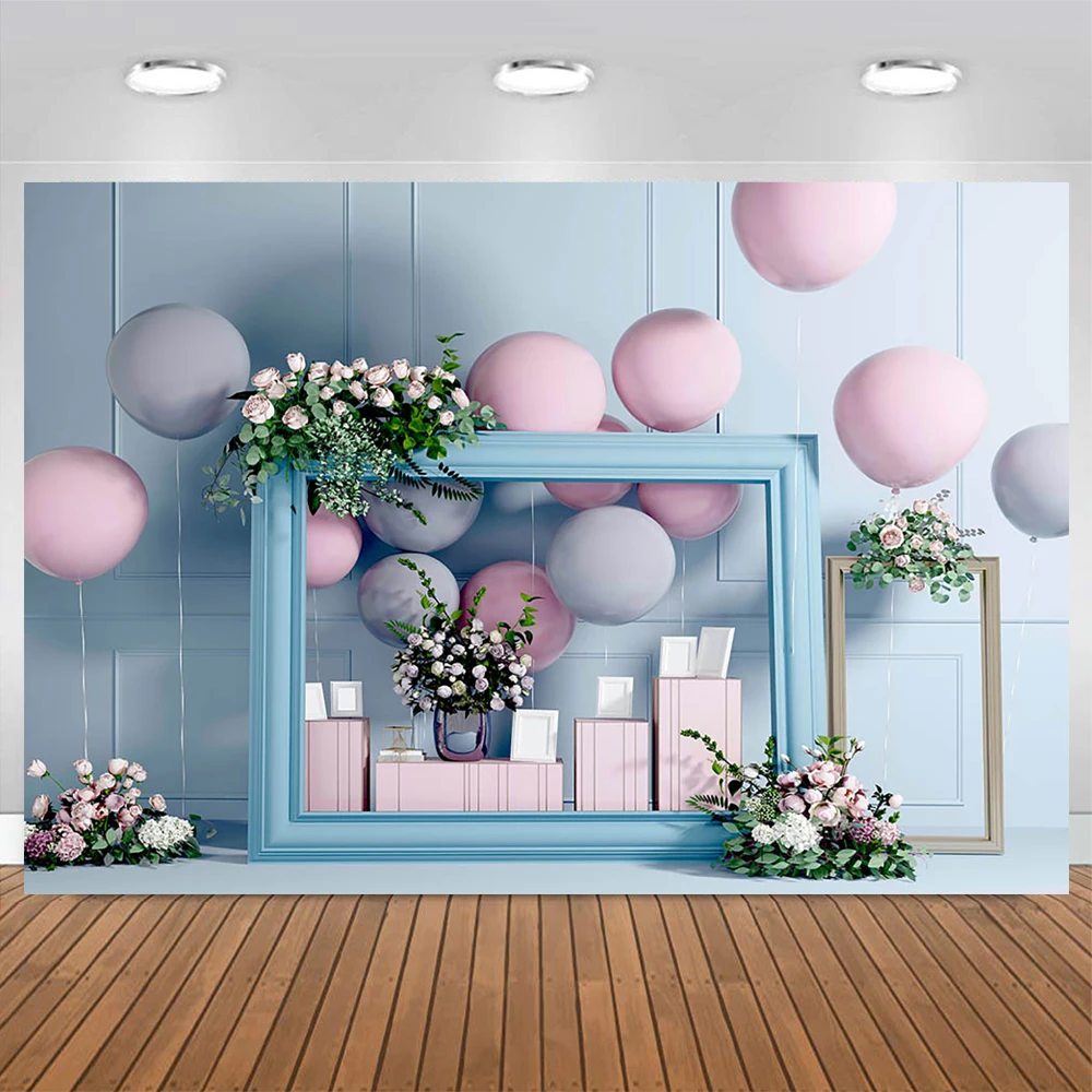 Mocsicka الصيف بالونات زرقاء خلفية الطفل صورة عيد ميلاد الدعائم زهرة الغابات يترك فراشة ديكور خلفية حفلة