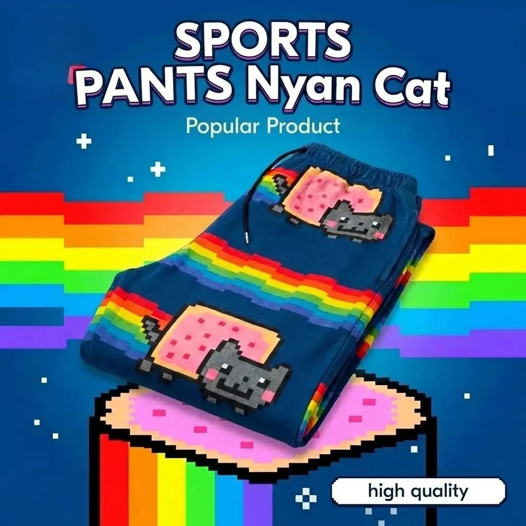 

Спортивные штаны с принтом Hip Hop Nyan Cat, брюки Y2k, свободные женские брюки с эластичной резинкой на талии, уличная одежда, повседневные брюки, женская одежда