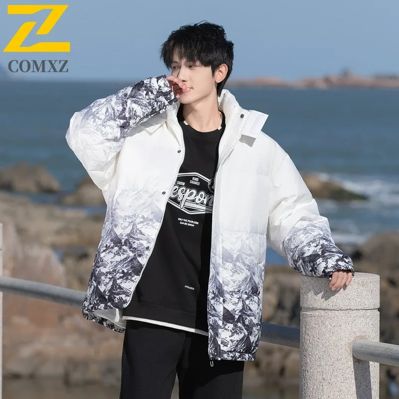 Men Outdoor Hooded Windbreaker Winter Waterproof Windproof Cotton-Padded Coat Casual Streetwear with Thermal Lining  Long Jacket