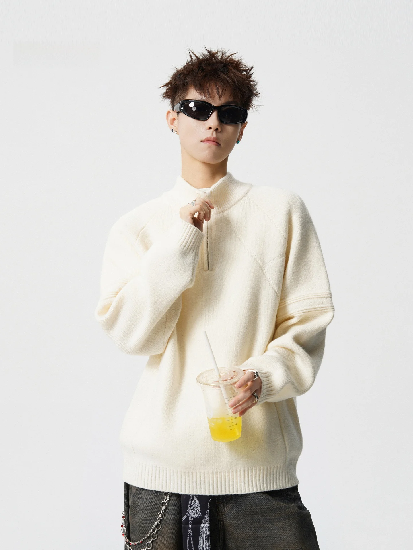 

American Retro f Zip Sweater Men's Autumn Winter Thiened Cleanfit Casual Loose Overhead Knittedwear Top