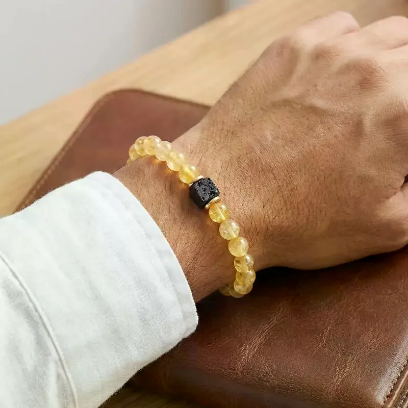 Handmade Citrine Bracelet Natural Stone Unisex Good Luck Charm Everyday Prosperity Accessory