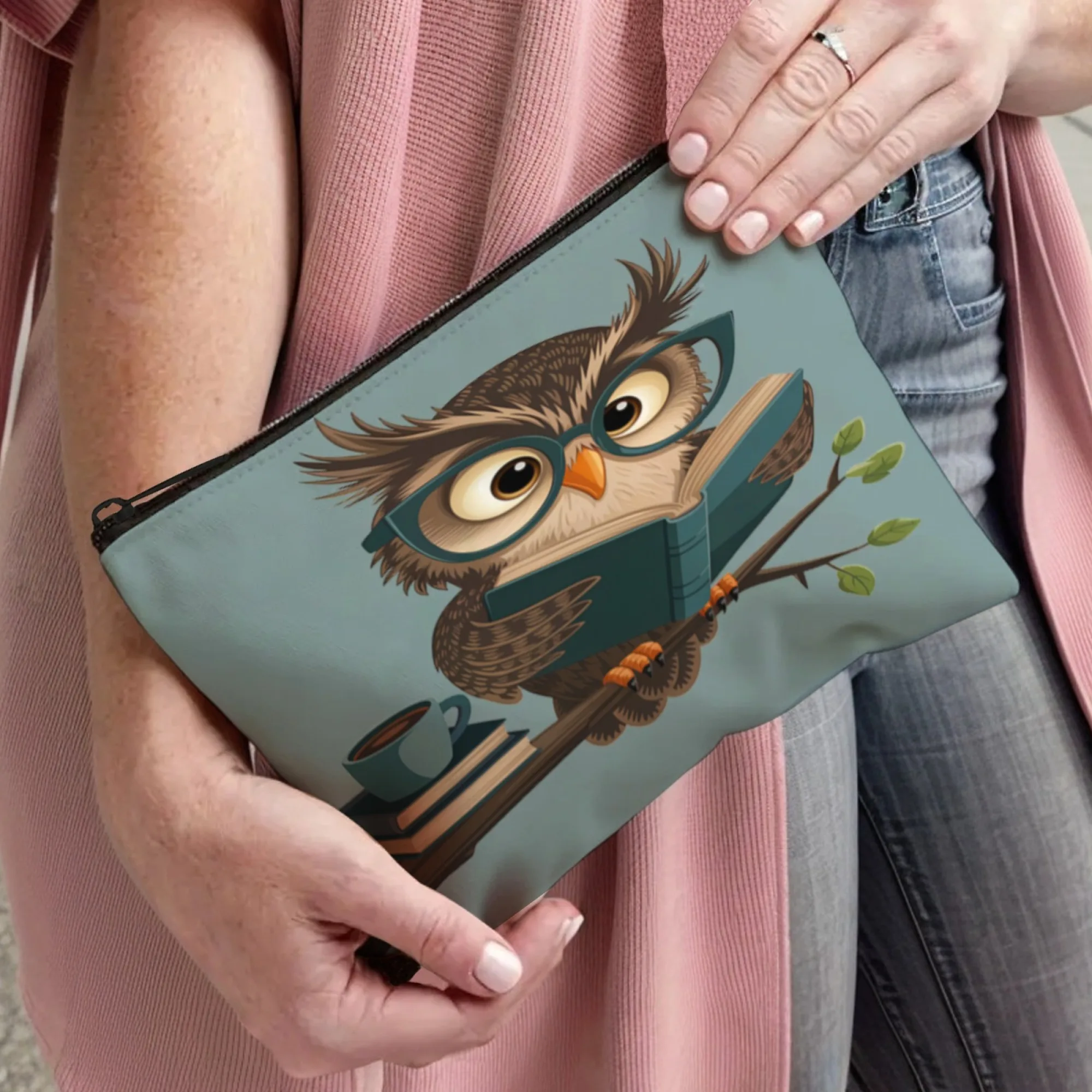 قماش حقائب مستحضرات التجميل سستة حامل بطاقة المفاتيح الكرتون طالب مقلمة محفظة نسائية للعملات المعدنية الكرتون الأكاديمي البومة حقيبة التخزين المحمولة #3