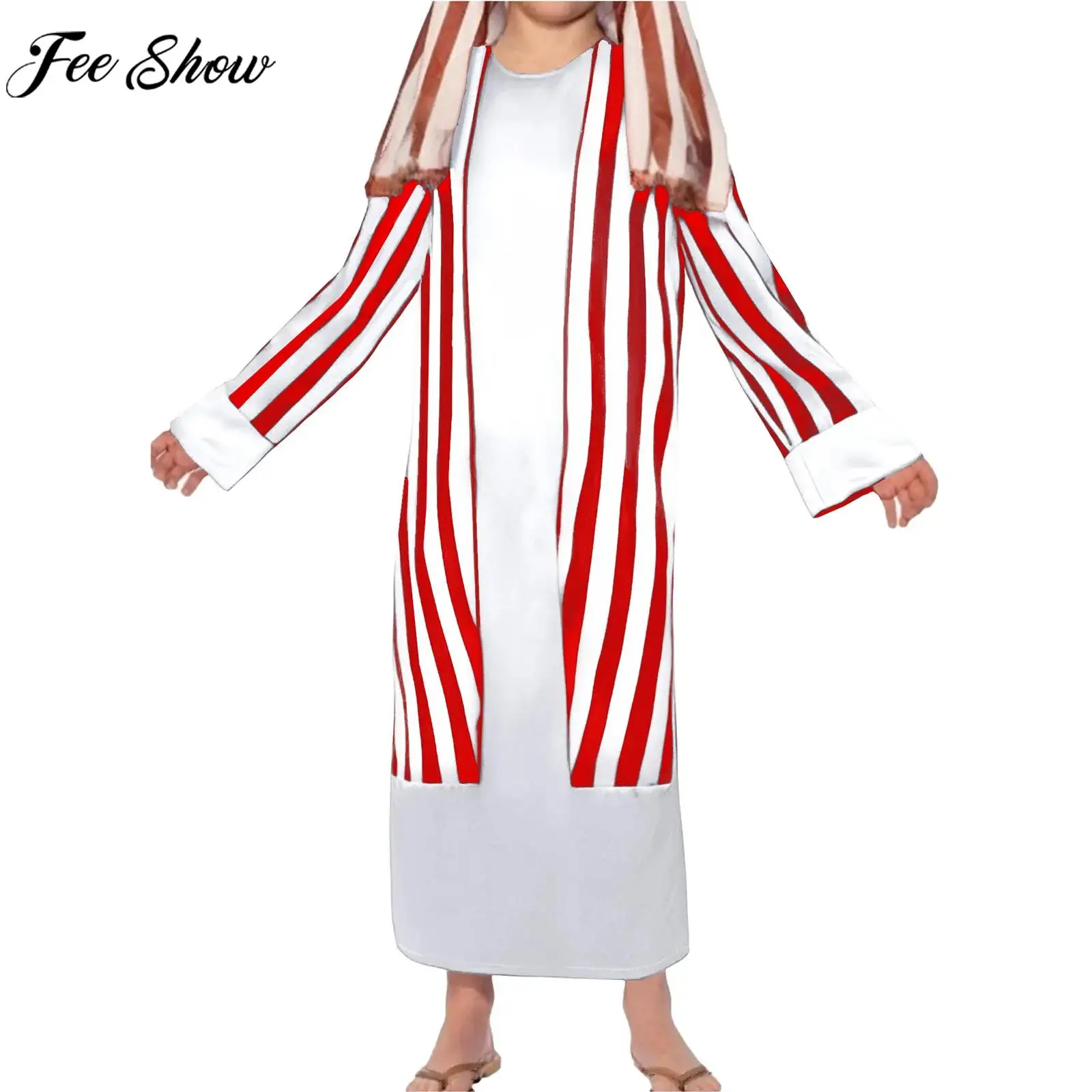 

Kids Boy The Bible Joseph Ancient Egypt Middle East Cosplay Costumes Long Sleeve Zipper Striped Robe for Halloween Theme Party