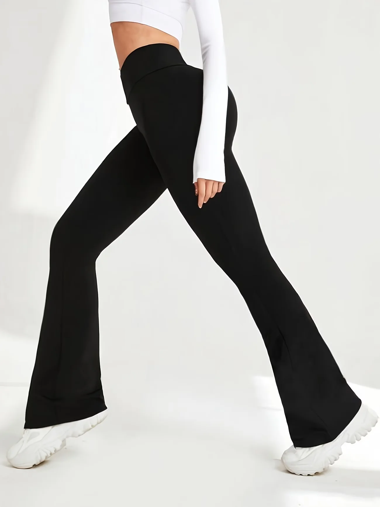 미니멀리스트 하이웨이스트 플레어 팬츠, 부츠컷 와이드 레그, 패셔너블하고 스파이시한 여성용 슬림핏 슬리밍 스포츠 팬츠